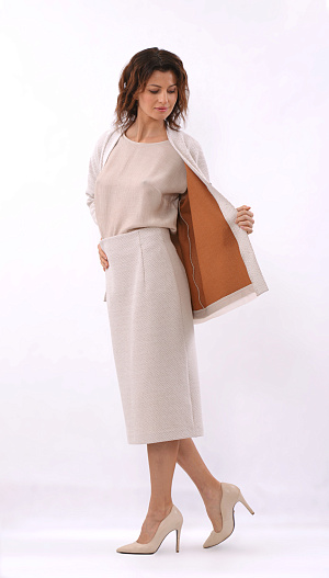Костюм с кардиганом и юбкой бежевый