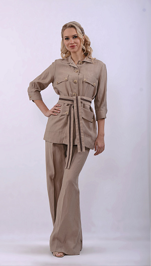 Костюм с брюками из льна темно-бежевый