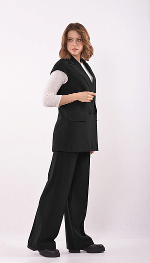 Костюм с жилетом и брюками палаццо чёрный